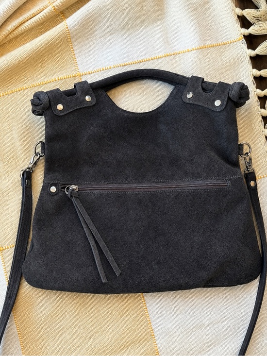 Luciana Verde Handbags - Luciana Verde Italian Suede Fold-over Crossbody Bag Charcoal Gray Boho ✨EUC✨